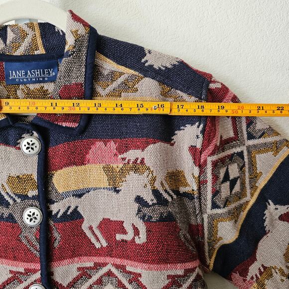 VTG NWT JANE ASHLEY Western Horse Aztec Tribal Tapestry Button Jacket Sz M - Picture 13 of 16